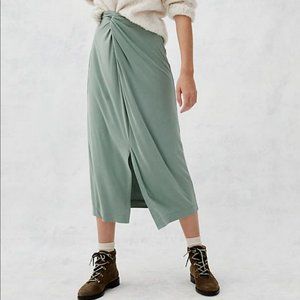 Anthropologie Sage Green Twist-Front Midi Skirt